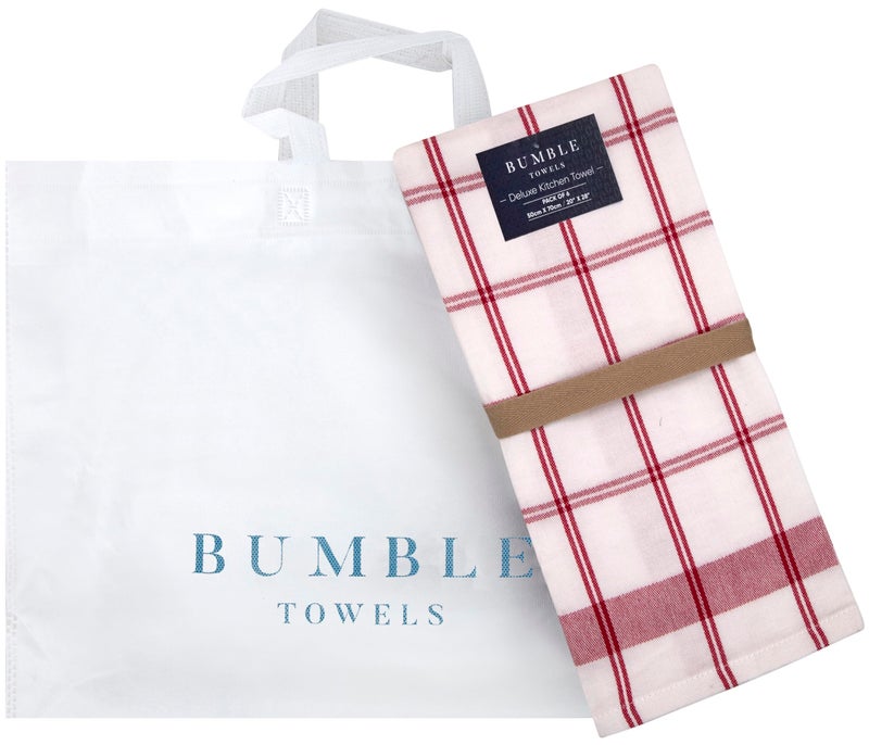 Bumble Towels Premium Kitchen Towels (20â€x 28â€, 6 Pack) | Large Cotton Dish Towels | Flat & Terry Highly Absorbent Kitchen Linen Set with Hanging Loop | Red Check - Image 5